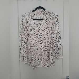 Philosophy Printed V-Neck Blouse - Cream with Brown & Black Spots